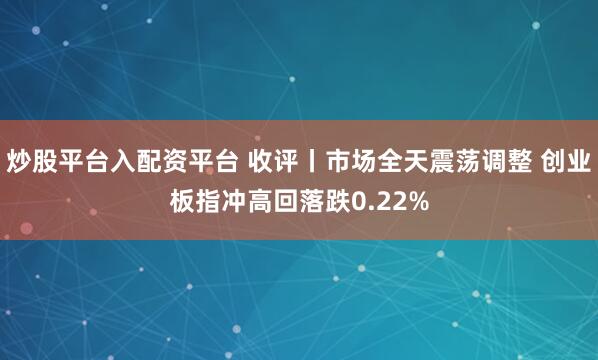炒股平台入配资平台 收评丨市场全天震荡调整 创业板指冲高回落跌0.22%